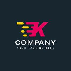 Letter K with Delivery service logo, Fast Speed, Moving and Quick, Digital and Technology for your Corporate identity