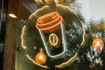 neon coffee glass sign cafe windows case