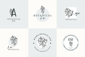 Minimal floral botanical hand drawn logo badge package