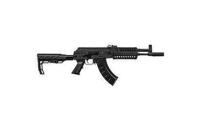 A pneumatic copy of a Russian machine gun. Modern airsoft weapons. Isolate on a white background.