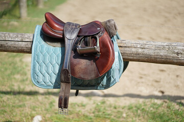 Brown leather horse saddle     