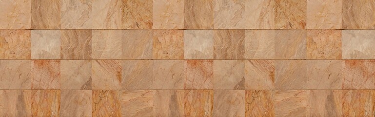 Panorama of Brown granite tiled wall with vintage pattern texture and background seamless