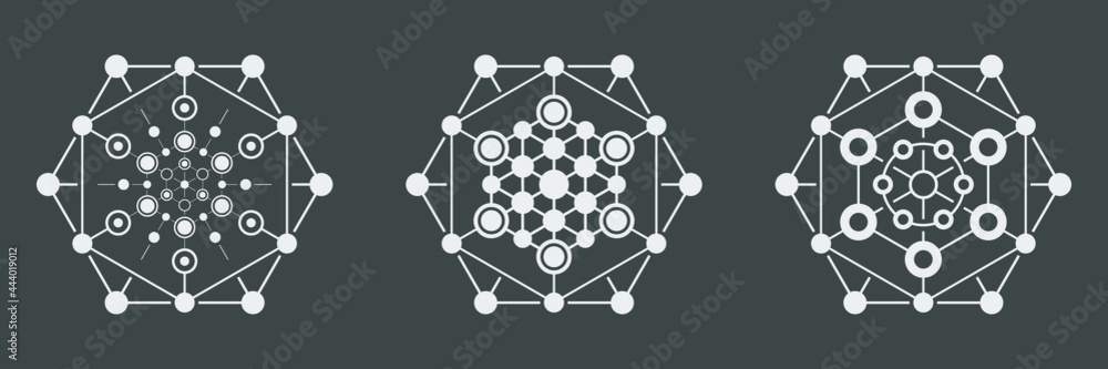 Poster abstract vector white hexagon on a black background. hexagonal shape symbol.