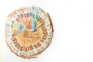Money. Cash. Euro bills on the table. The salary. Poverty and wealth concept. Money savings. Poor, rich. Copy space.