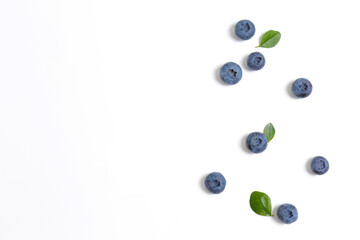 Ripe freshly picked local produce blueberries. Close up, copy space for text, top view, background. Healthy vegan snacks full of antioxidants. Seasonal summer berries. Clean eating concept.