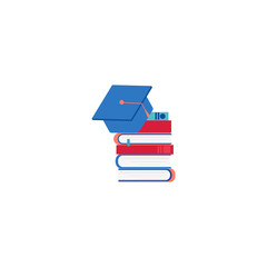 Graduate hat and book icon. Vector graphics