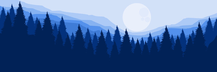 blue forest mountain landscape vector illustration for background template, backdrop design, wallpaper, and design template