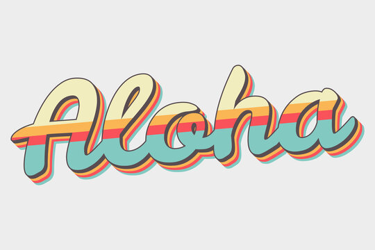 aloha  70's vintage hawaii lettering vector isolated illlustration