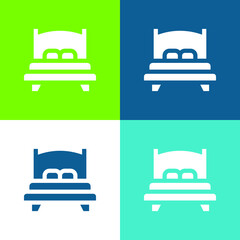 Bed Flat four color minimal icon set