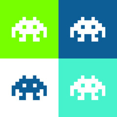 Alien Space Character Of Pixels For A Game Flat four color minimal icon set