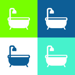 Bath Tub Flat four color minimal icon set