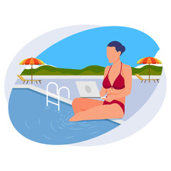 Business woman working on vacation