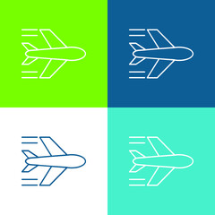 Airplane Flying Flat four color minimal icon set