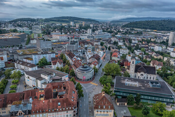 Fototapeta na wymiar aerial view of a street corner in a swiss city 