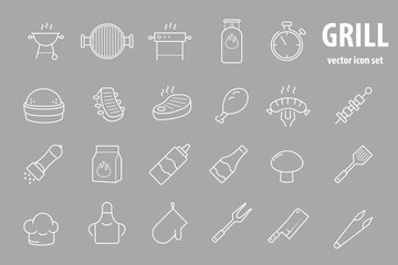 Grill, steak house, barbecue vector icon set. 
