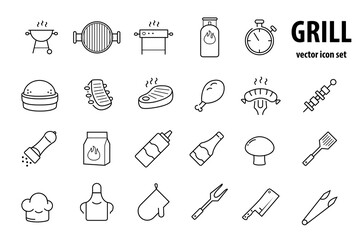 Grill, steak house, barbecue vector icon set. 