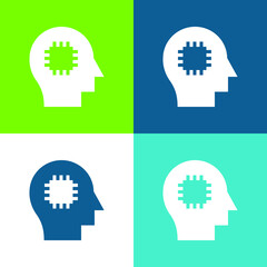 Brain Flat four color minimal icon set