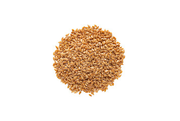Golden flax seeds isolated on white background