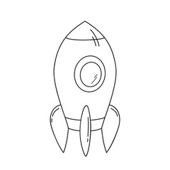 Spaceship flying. Coloring book. Childrens vector line illustration isolated on white, childrens coloring book simple for toddlers