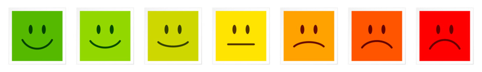 Sieben Eckige Feedback Gesichter Weißer Rahmen Grün Zu Rot