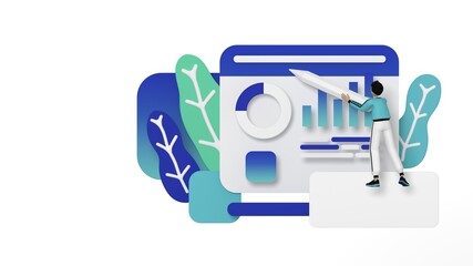 Report graph presentation concept, trendy 3d illustration, 3d render.