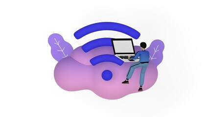 Trendy 3d Wi-Fi connection concept,3d illustration, 3d rendering.