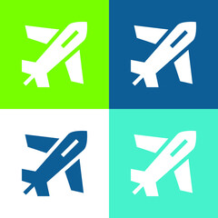 Fototapeta premium Airplane Flat four color minimal icon set