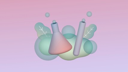 Beaker and tube. Chemistry concept ,trendy 3d illustration, 3d rendering.