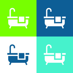 Bath Flat four color minimal icon set