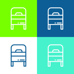 Bed Flat four color minimal icon set