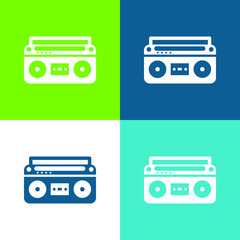 Boom Box With Controls And Settings Flat four color minimal icon set