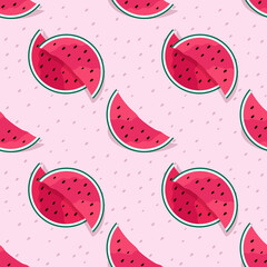 Seamless pattern from slices. Watermelon slices with shadow.