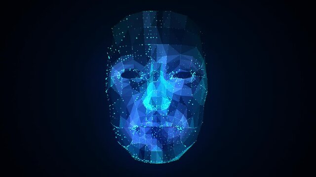 AI Artificial Intelligence face scanner. Facial recognition and biometric medical research concept. Neural network learning system. Face Detection. Augmented Reality Hologram. Face Id Cyber Security