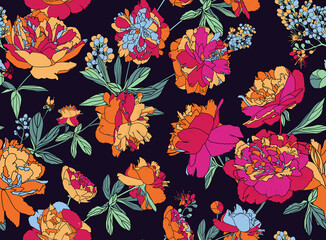 Peonies with leaves