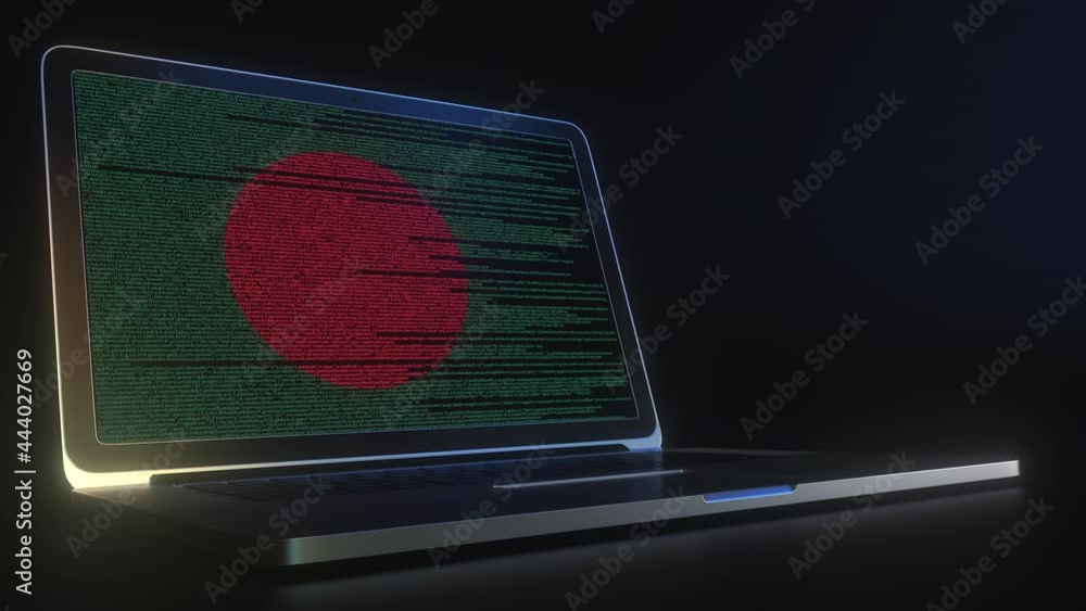 Aufkleber flag of bangladesh made with computer code on the laptop screen. hacking or cybersecurity related 3d