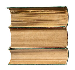 stacked old book isolated on white background