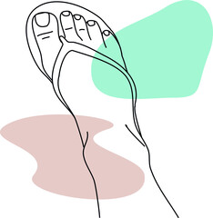 Minimalistic vector line-art, picture of the foot in flip-flop slipper.