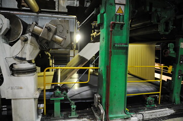 Almaty, Kazakhstan - 07.01.2016 : Technical equipment in the waste paper processing hall at the cardboard factory.