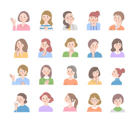 さまざまな困った表情の女性　バストアップ　セット