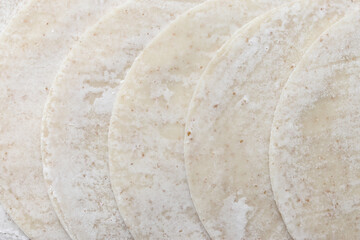 小麦粉でできた円い餃子の皮
