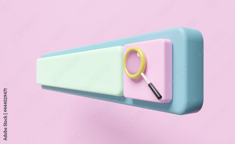Aufkleber magnifying glass with blank search bar isolated on pink background ,minimal web search engine or web