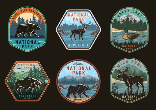 National park vintage colorful emblems