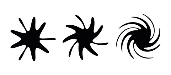 Bold line star and rotating star set. Rotating explosion vortex. Geometric star movement, linear spiral movement set.