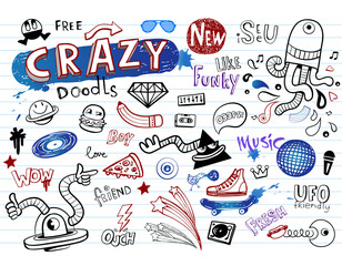 Crazy modern hand-drawn doodles, teen illustrations