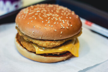 Chicken burger with cheddar cheese