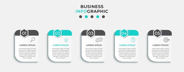 Vector infographic template with icons and 5 options or steps. Infographics for business concept. Can be used for presentations banner, workflow layout, process diagram, flow chart, info graph.