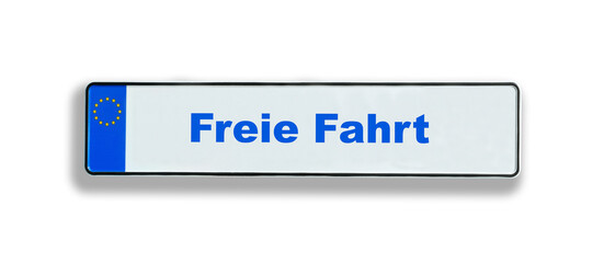 KFZ Nummern Schild mit Schriftzug Freie Fahrt, auf neutralem Hintergrund.