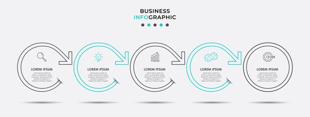 Vector infographic template with icons and 5 options or steps. Infographics for business concept. Can be used for presentations banner, workflow layout, process diagram, flow chart, info graph.