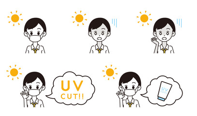 日焼け対策をする男性のイラスト