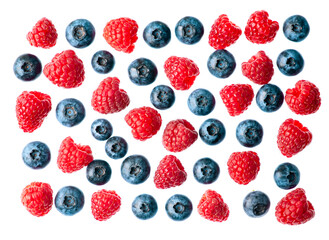 Set of berry raspberry and blueberries